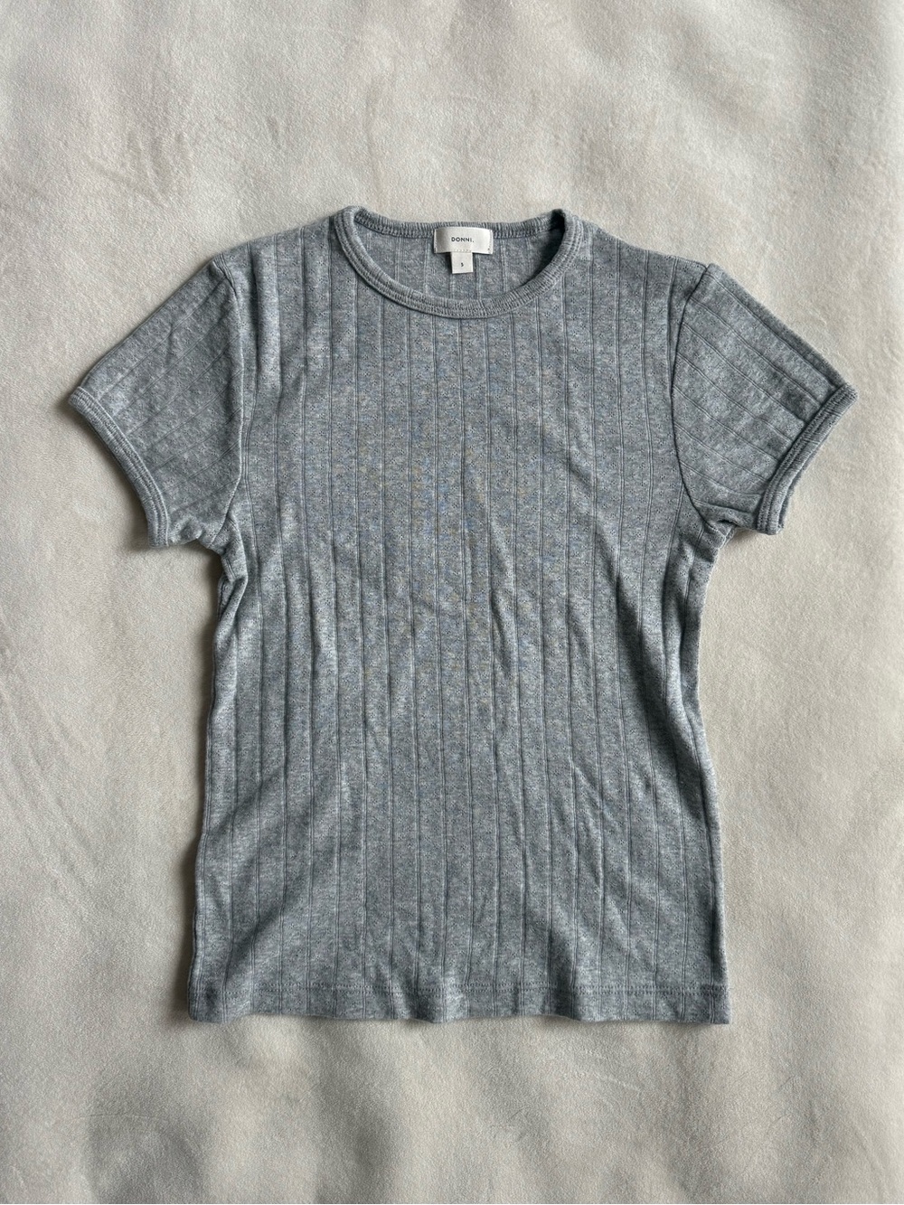 NWOT Donni Pointelle Baby Tee Heather Grey